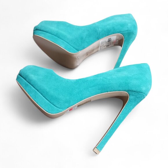 Le Chateau  Teal Suede Platform Peep Toe Stiletto Heels  Size  8 - Picture 7 of 13